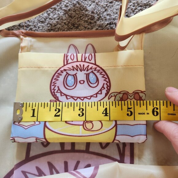 Labubu Yellow Foldable Reusable Shopping Bag with Small Pouch – Nylon - Picture 8 of 12